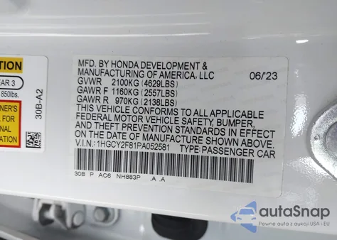 2023 Honda Accord Hybrid Touring from USA, damaged, VIN 1HGCY2F81PA052581